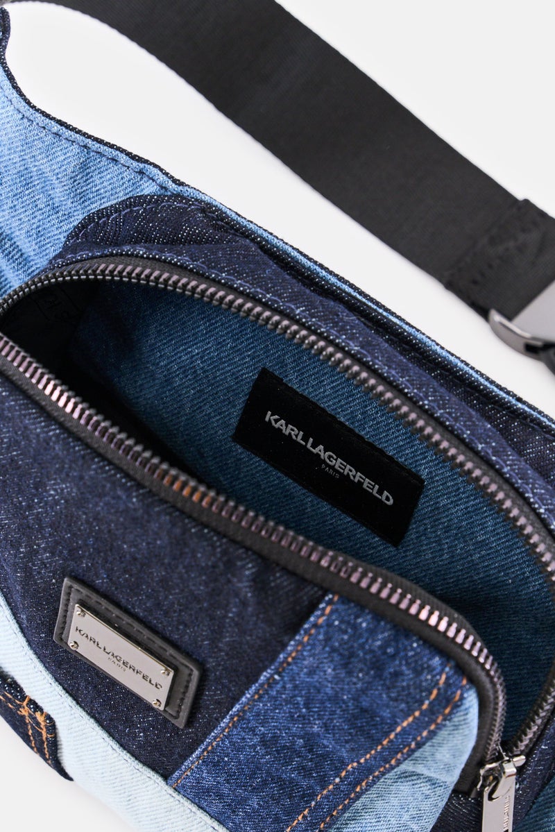 Karl Lagerfeld Men Brand Logo Denim Fanny Bag, Navy - Image 2